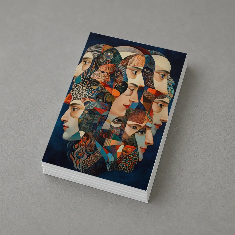 Cubist Women Faces Collage Blue Background – Postcards