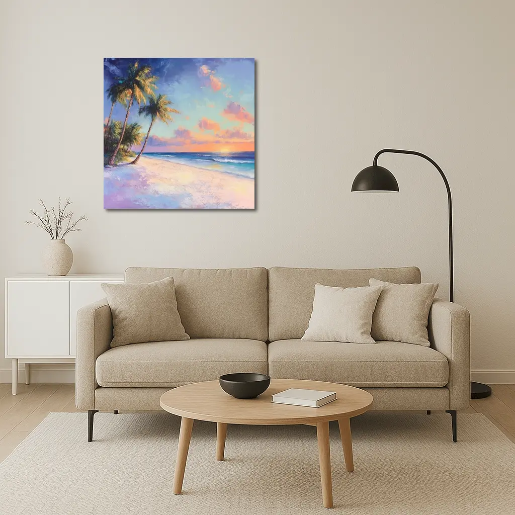 Tropical Beach Sunset Oil Painting Art – Wall Art