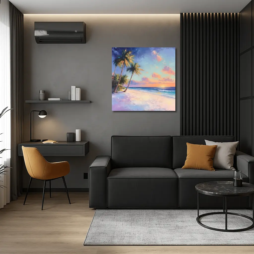 Tropical Beach Sunset Oil Painting Art – Wall Art