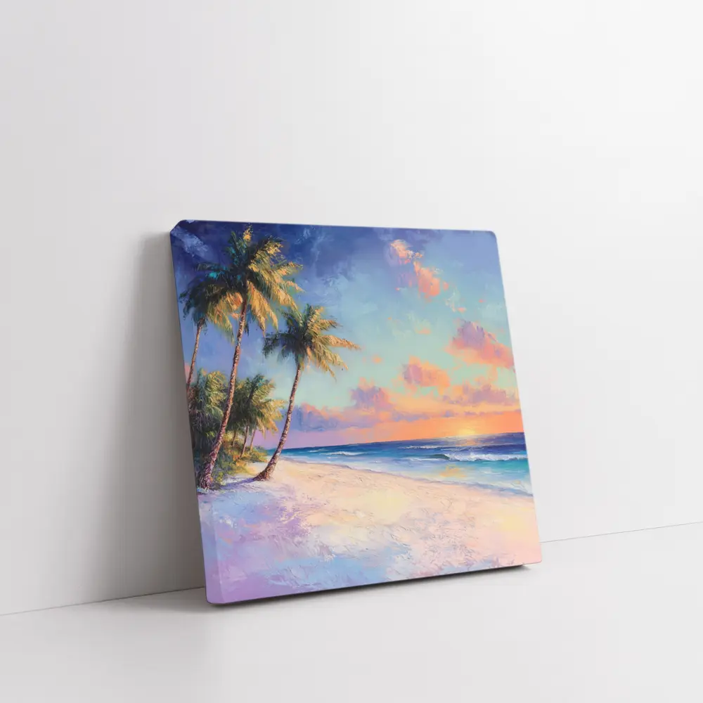 Tropical Beach Sunset Oil Painting Art – Wall Art