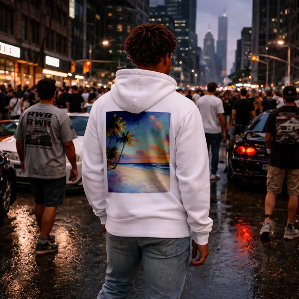 Tropical Beach Sunset Oil Painting Art – Hoodies