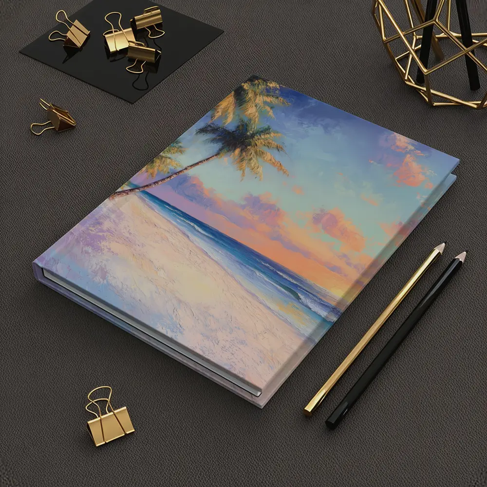 Tropical Beach Sunset Oil Painting Art – Notebooks