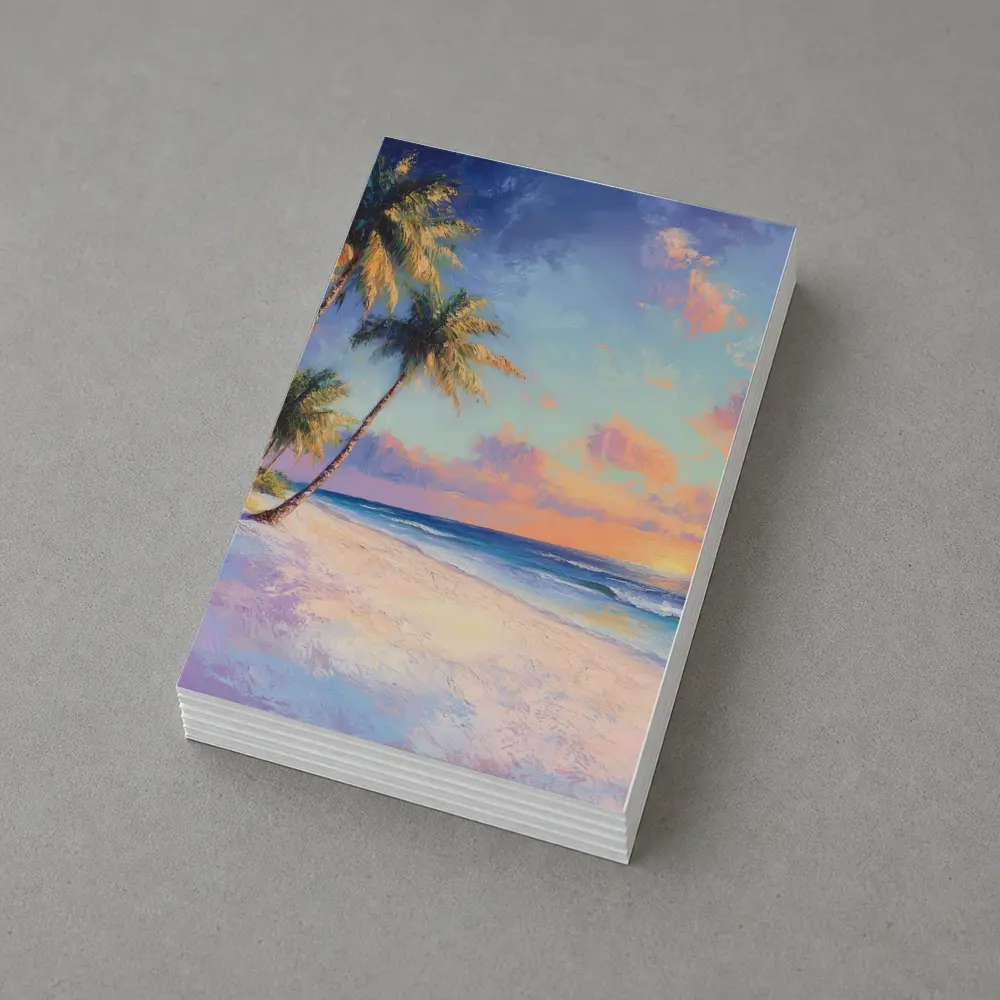 Tropical Beach Sunset Oil Painting Art – Postcards