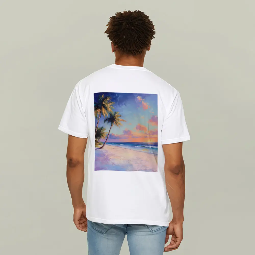 Tropical Beach Sunset Oil Painting Art – T-Shirts