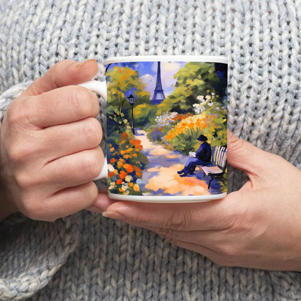 Impressionist Paris Garden Eiffel Tower Painting – Mugs