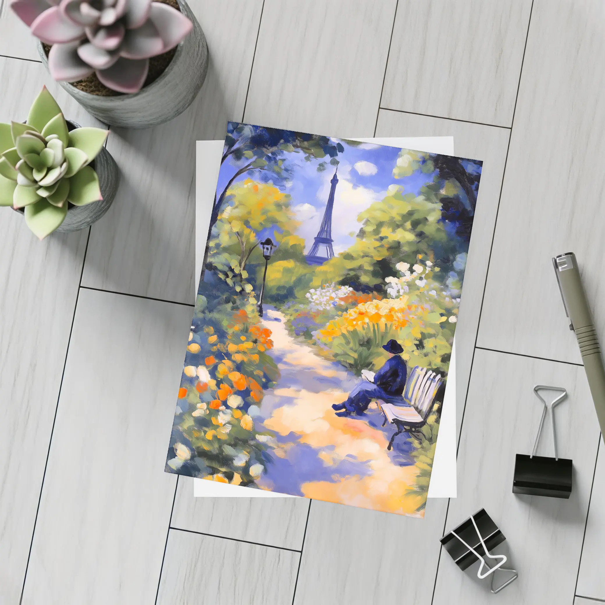 Impressionist Paris Garden Eiffel Tower Painting – Postcards