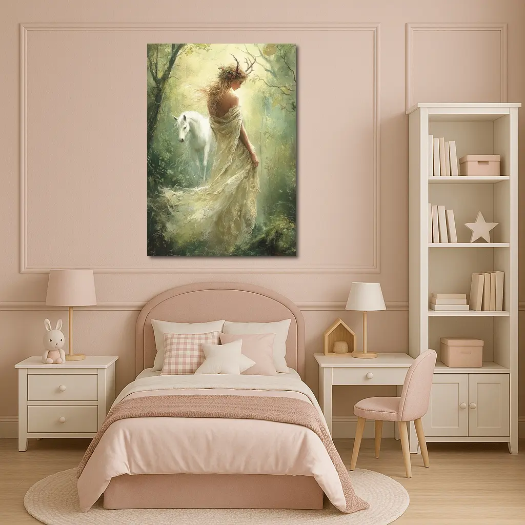 Forest Goddess White Horse Mystical Fantasy Art – Wall Art
