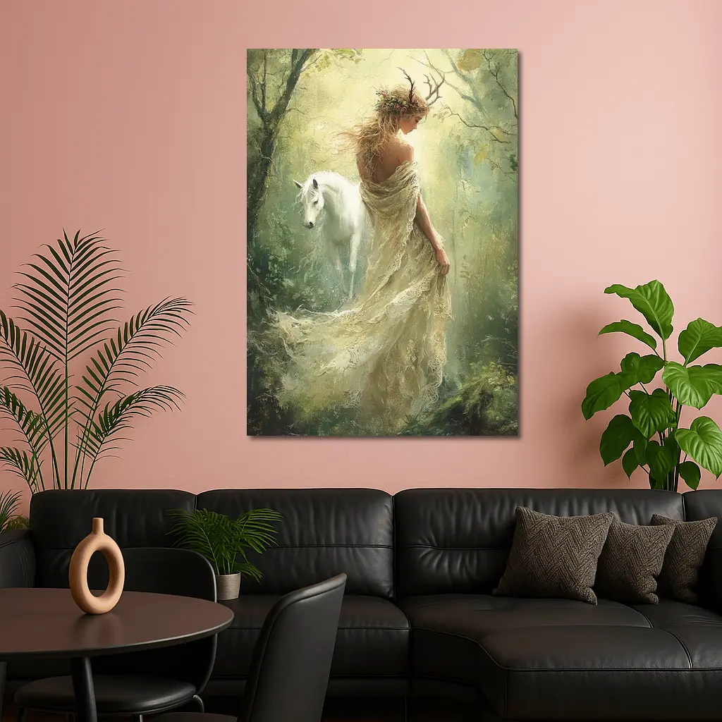 Forest Goddess White Horse Mystical Fantasy Art – Wall Art