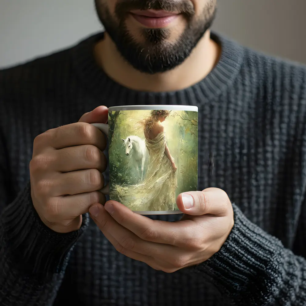 Forest Goddess White Horse Mystical Fantasy Art – Mugs