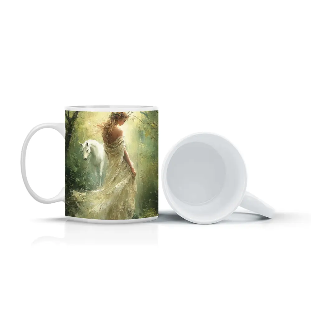 Forest Goddess White Horse Mystical Fantasy Art – Mugs