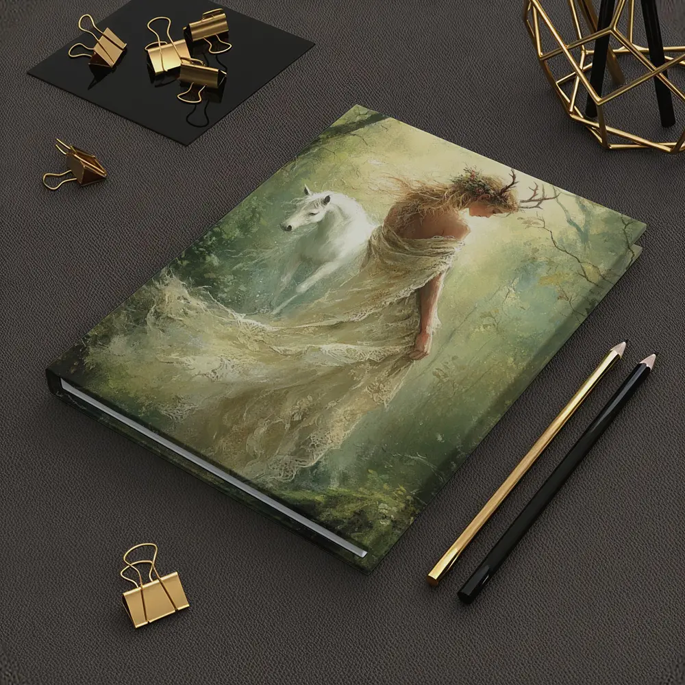 Forest Goddess White Horse Mystical Fantasy Art – Notebooks