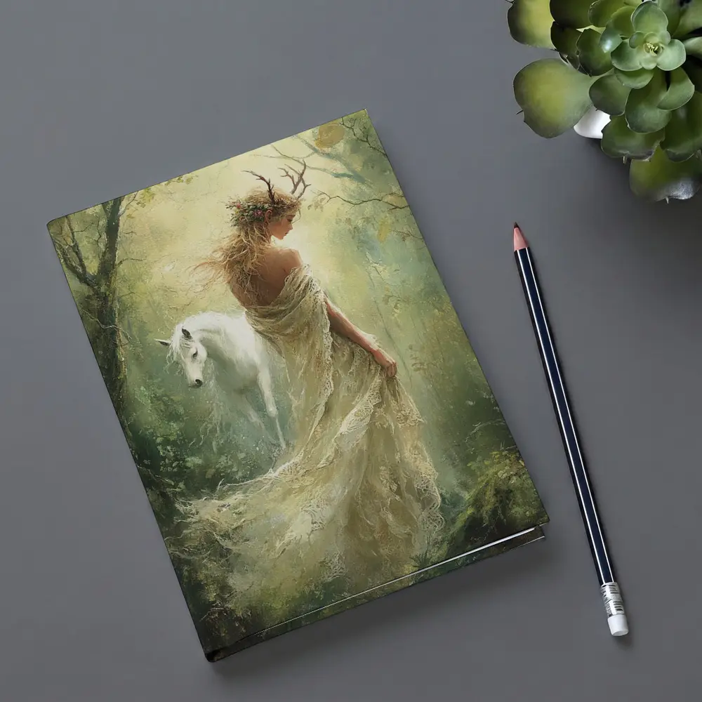 Forest Goddess White Horse Mystical Fantasy Art – Notebooks