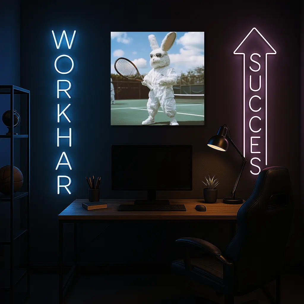 Cool Bunny Playing Tennis On Court – Wall Art