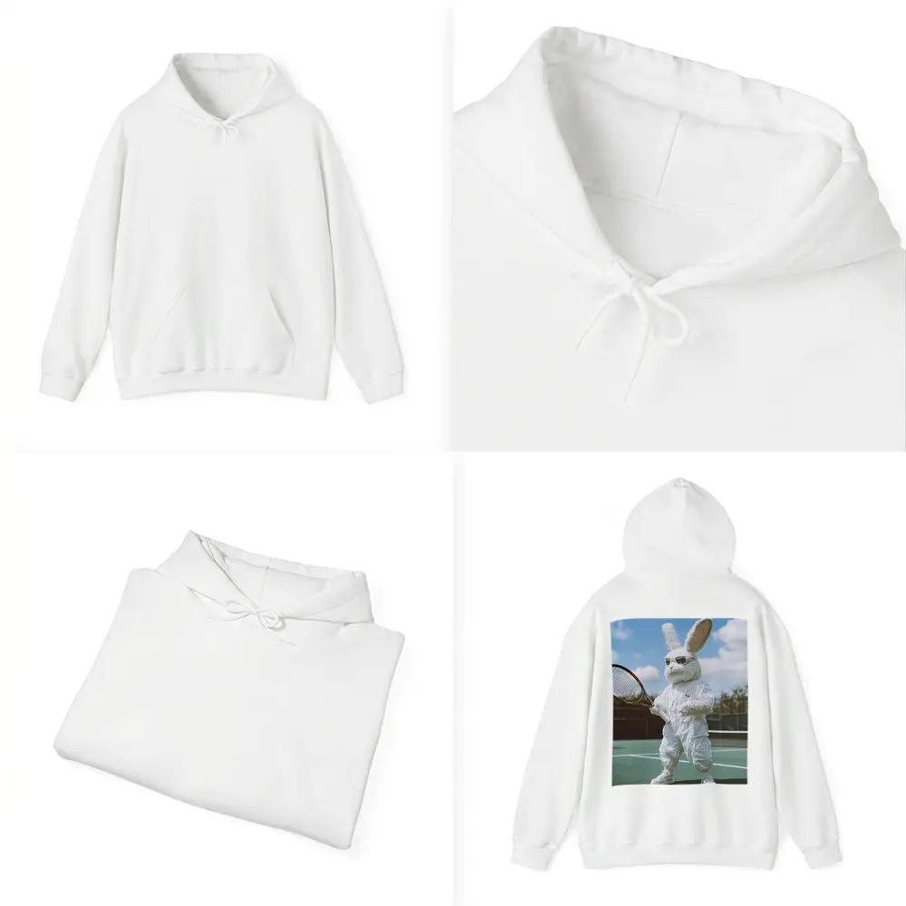 Cool Bunny Playing Tennis On Court – Hoodies