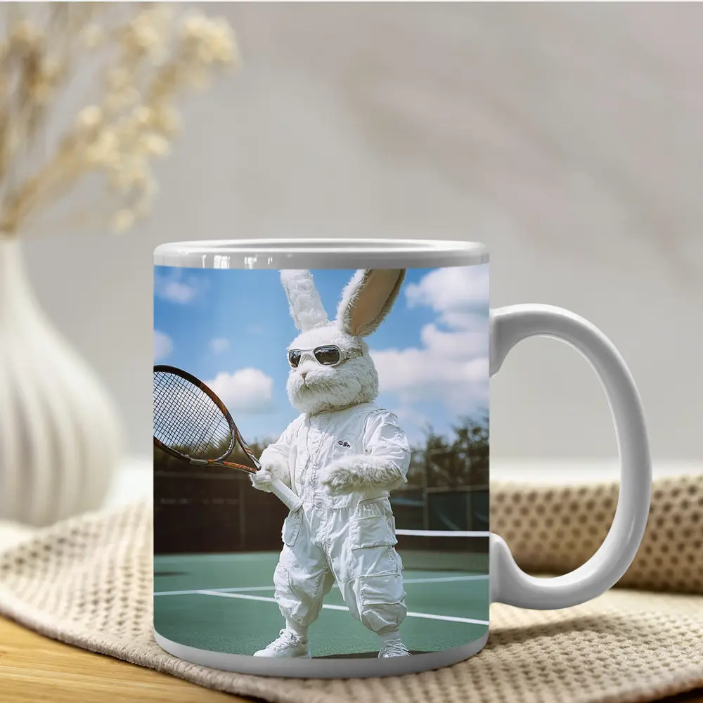 Cool Bunny Playing Tennis On Court – Mugs