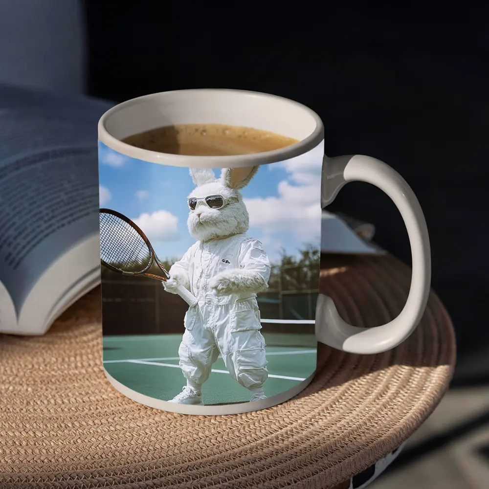 Cool Bunny Playing Tennis On Court – Mugs