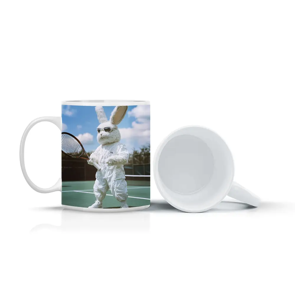 Cool Bunny Playing Tennis On Court – Mugs