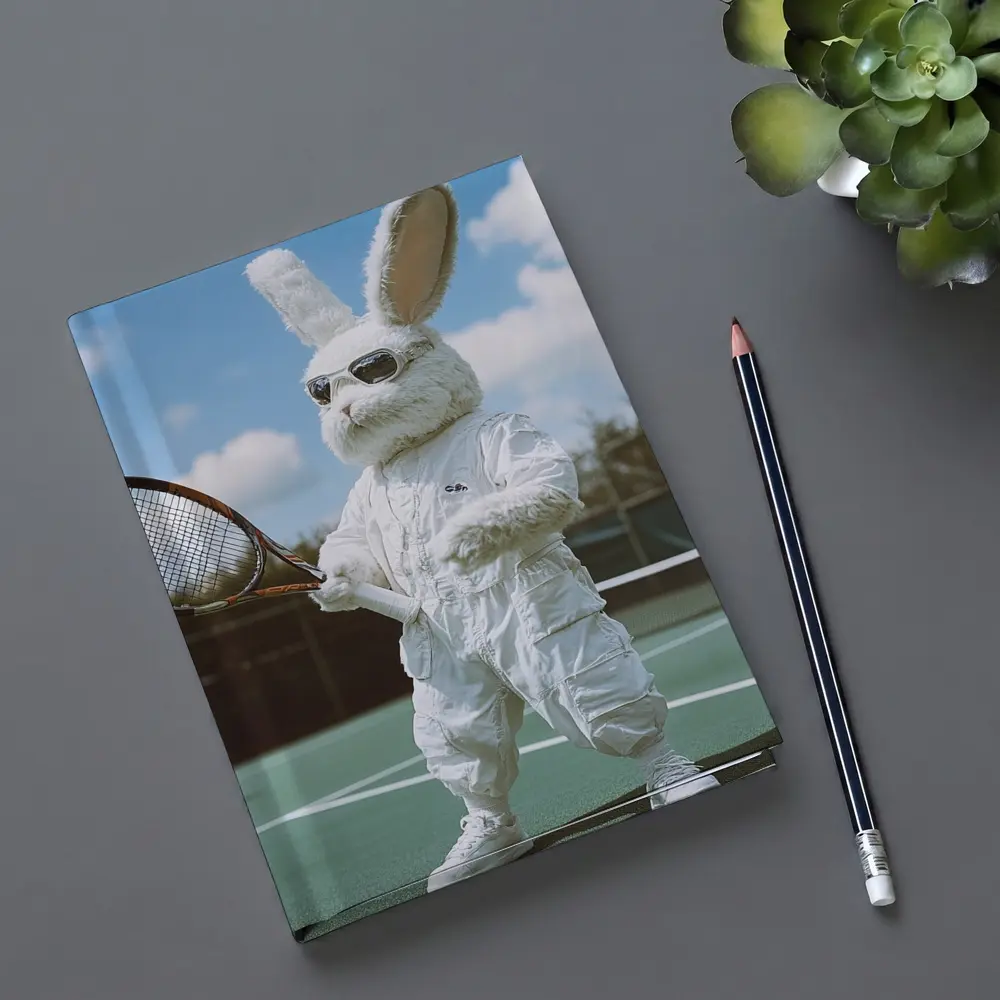 Cool Bunny Playing Tennis On Court – Notebooks