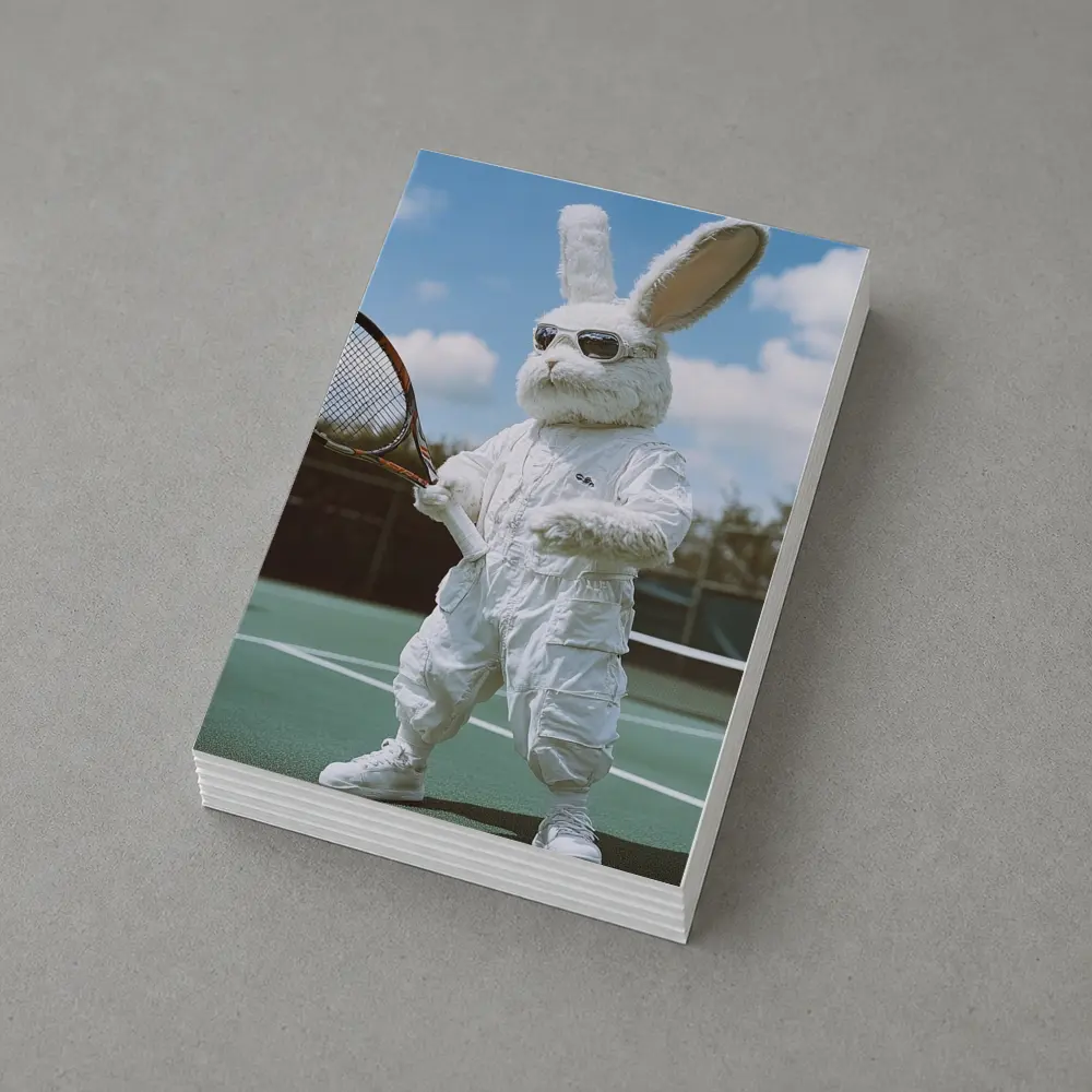 Cool Bunny Playing Tennis On Court – Postcards