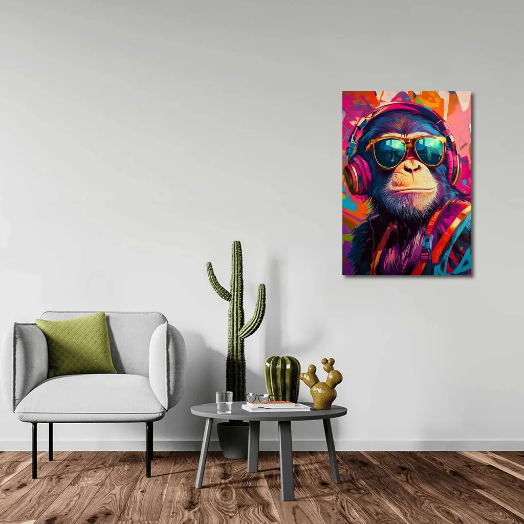 Cool Chimpanzee Sunglasses Headphones Graffiti Art – Wall Art