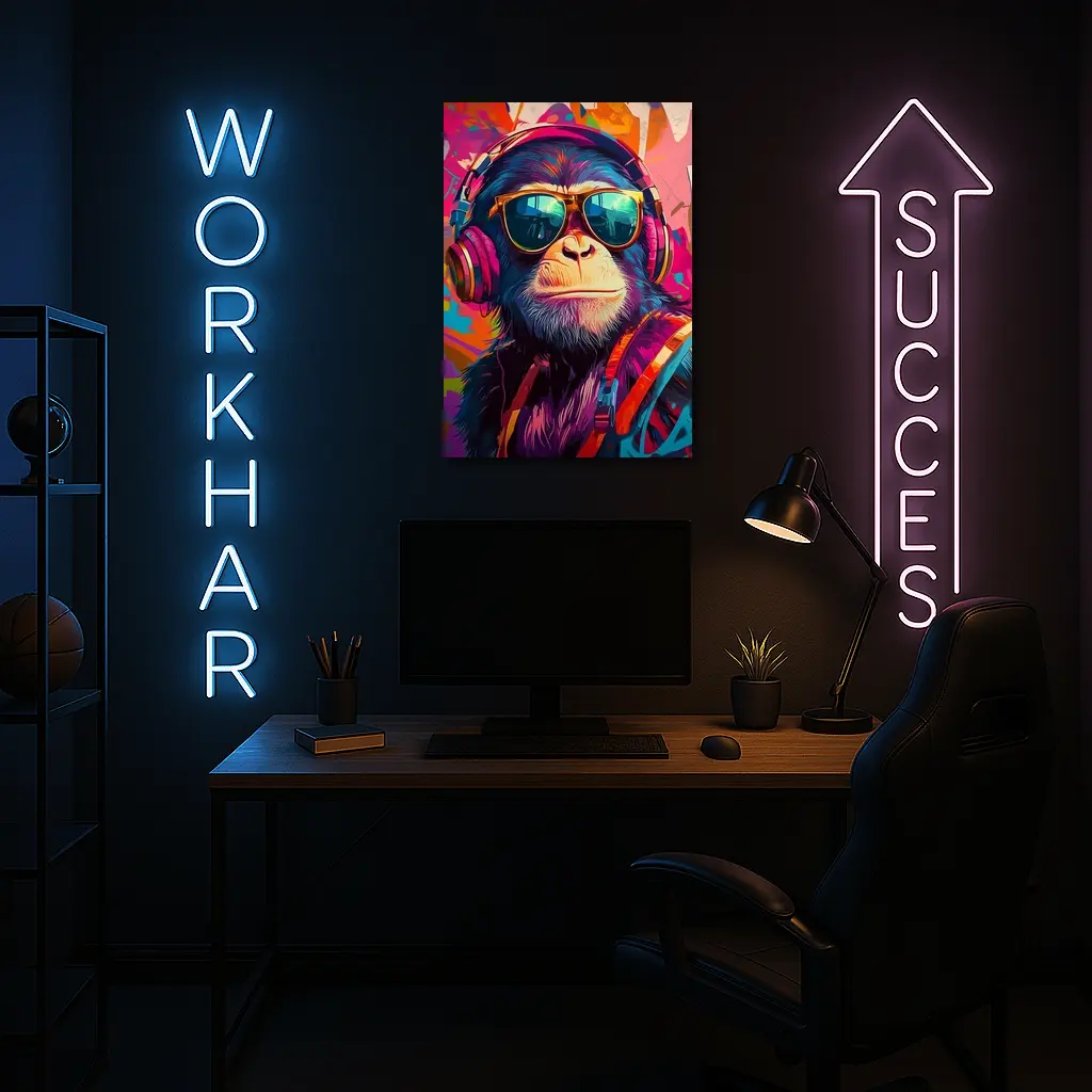 Cool Chimpanzee Sunglasses Headphones Graffiti Art – Wall Art