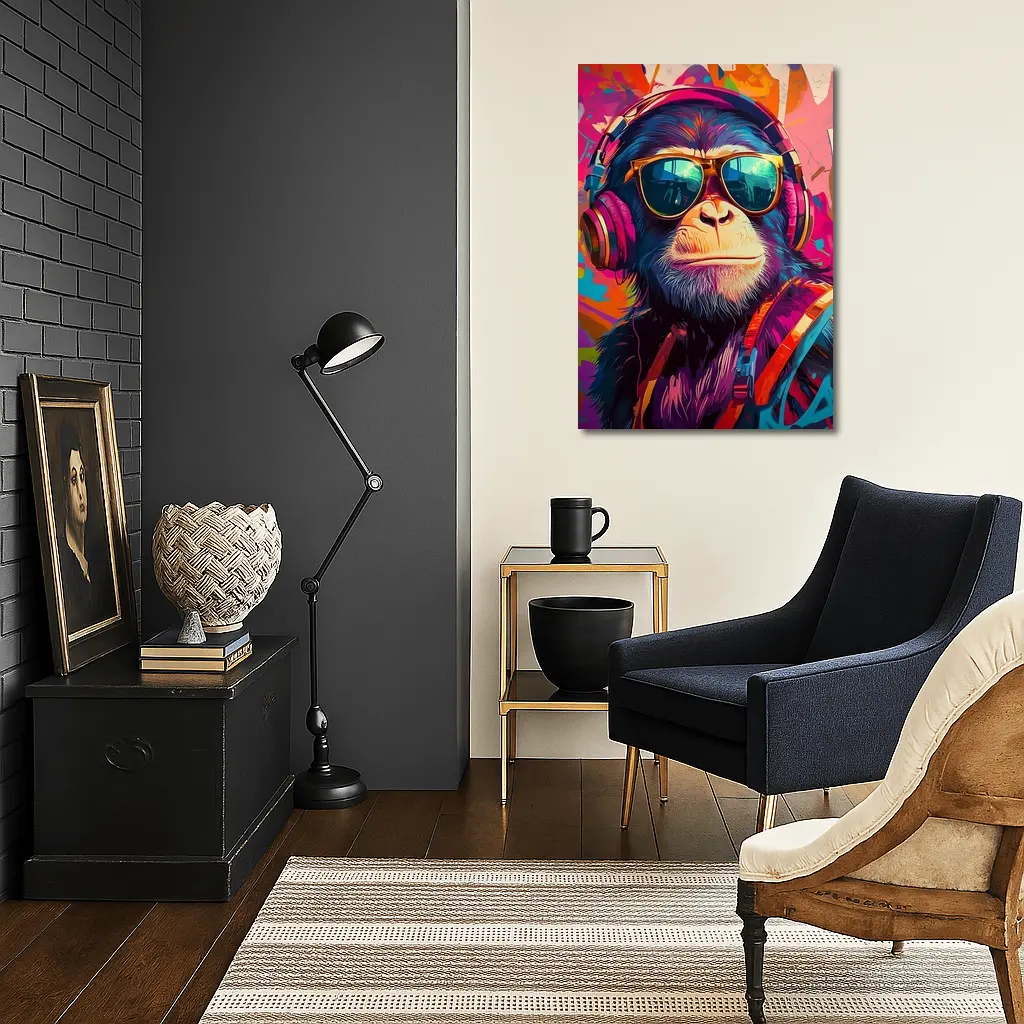 Cool Chimpanzee Sunglasses Headphones Graffiti Art – Wall Art