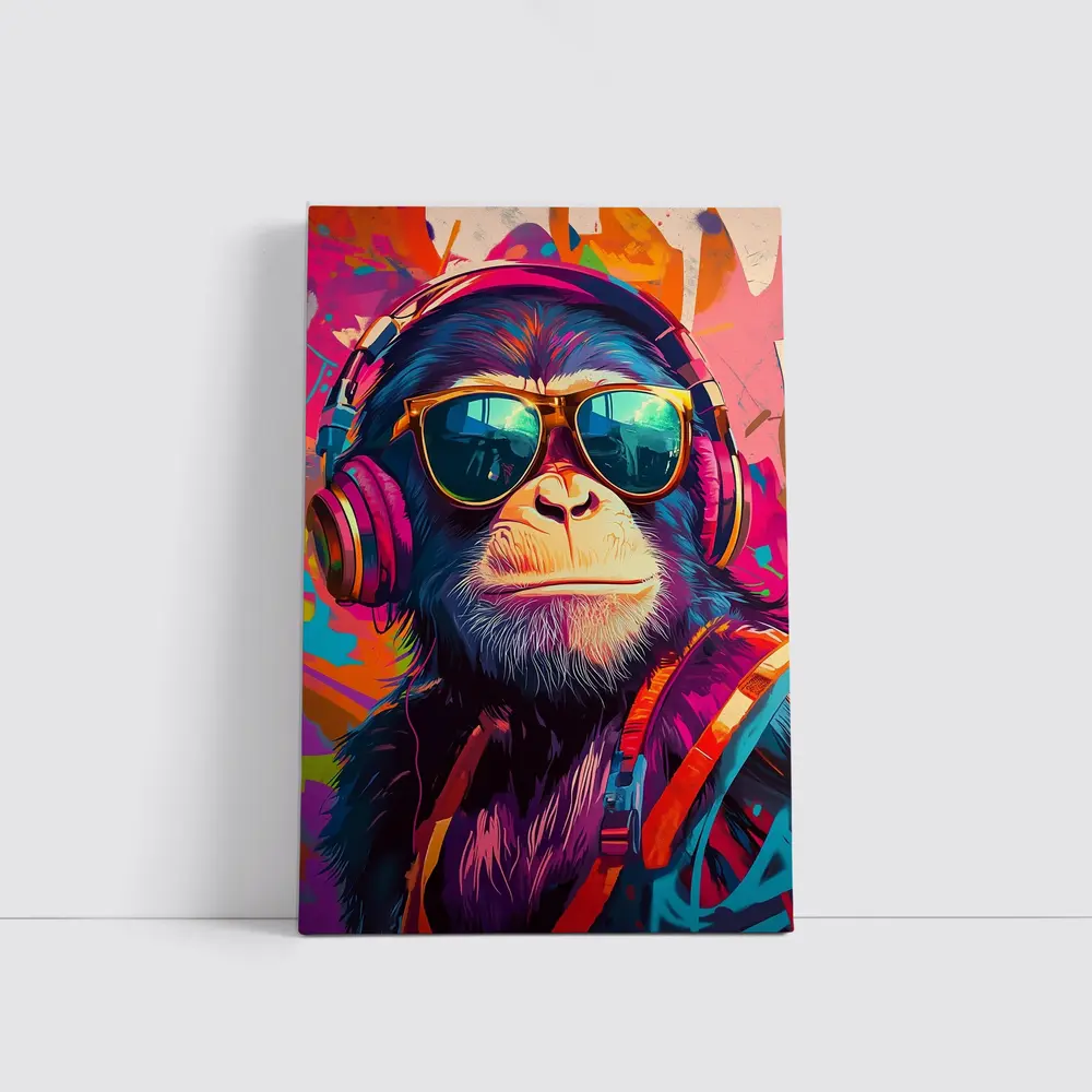 Cool Chimpanzee Sunglasses Headphones Graffiti Art – Wall Art