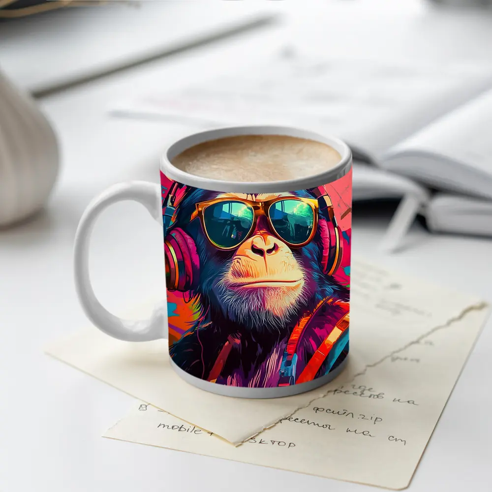 Cool Chimpanzee Sunglasses Headphones Graffiti Art – Mugs