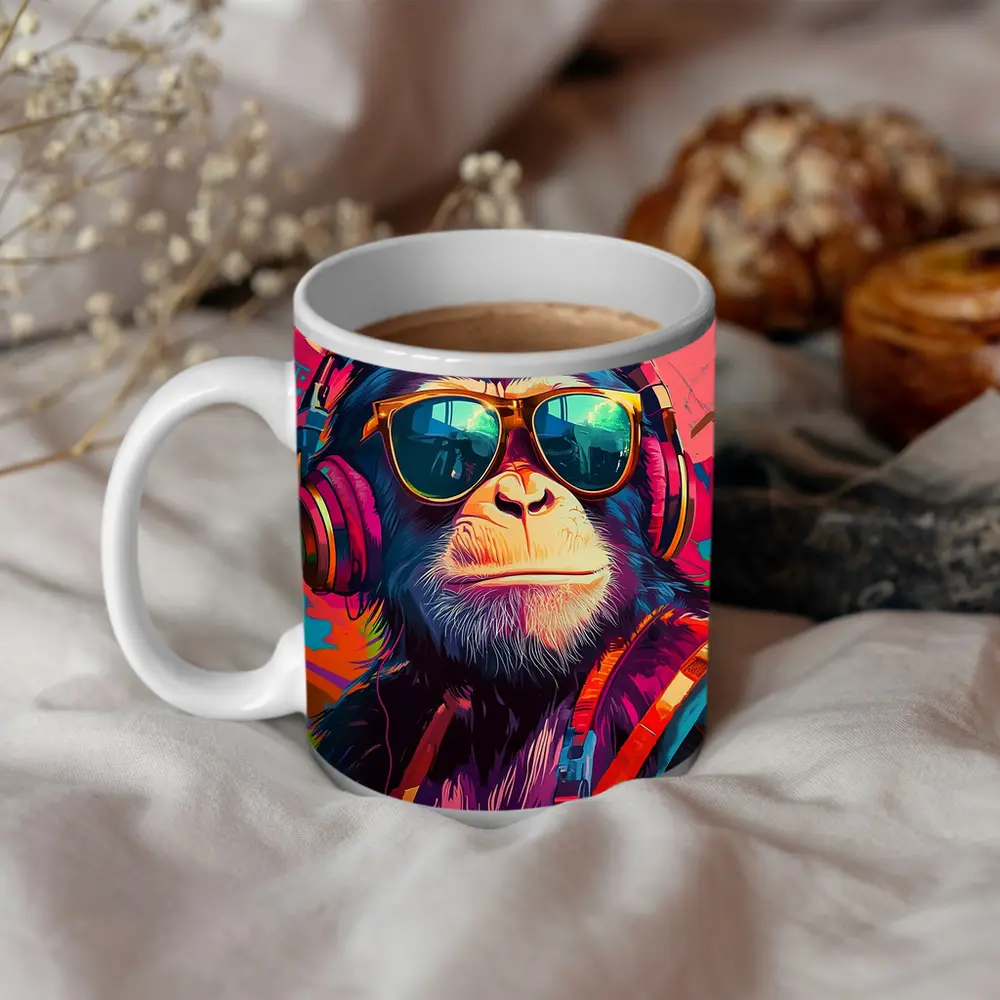 Cool Chimpanzee Sunglasses Headphones Graffiti Art – Mugs