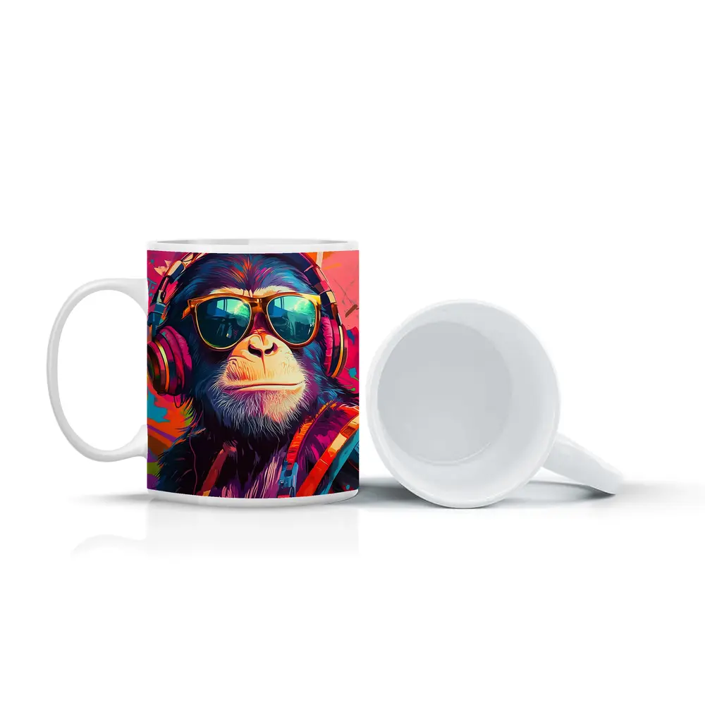 Cool Chimpanzee Sunglasses Headphones Graffiti Art – Mugs