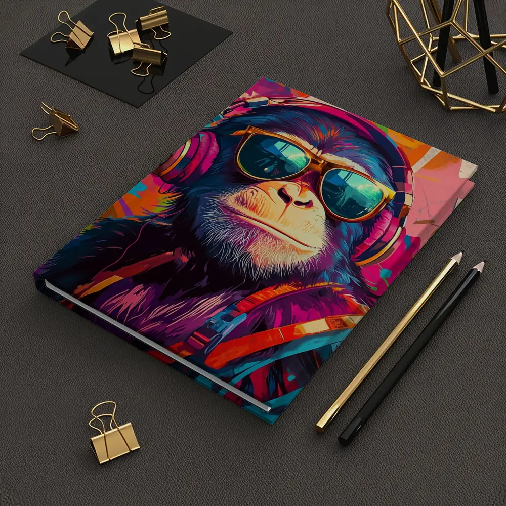 Cool Chimpanzee Sunglasses Headphones Graffiti Art – Notebooks