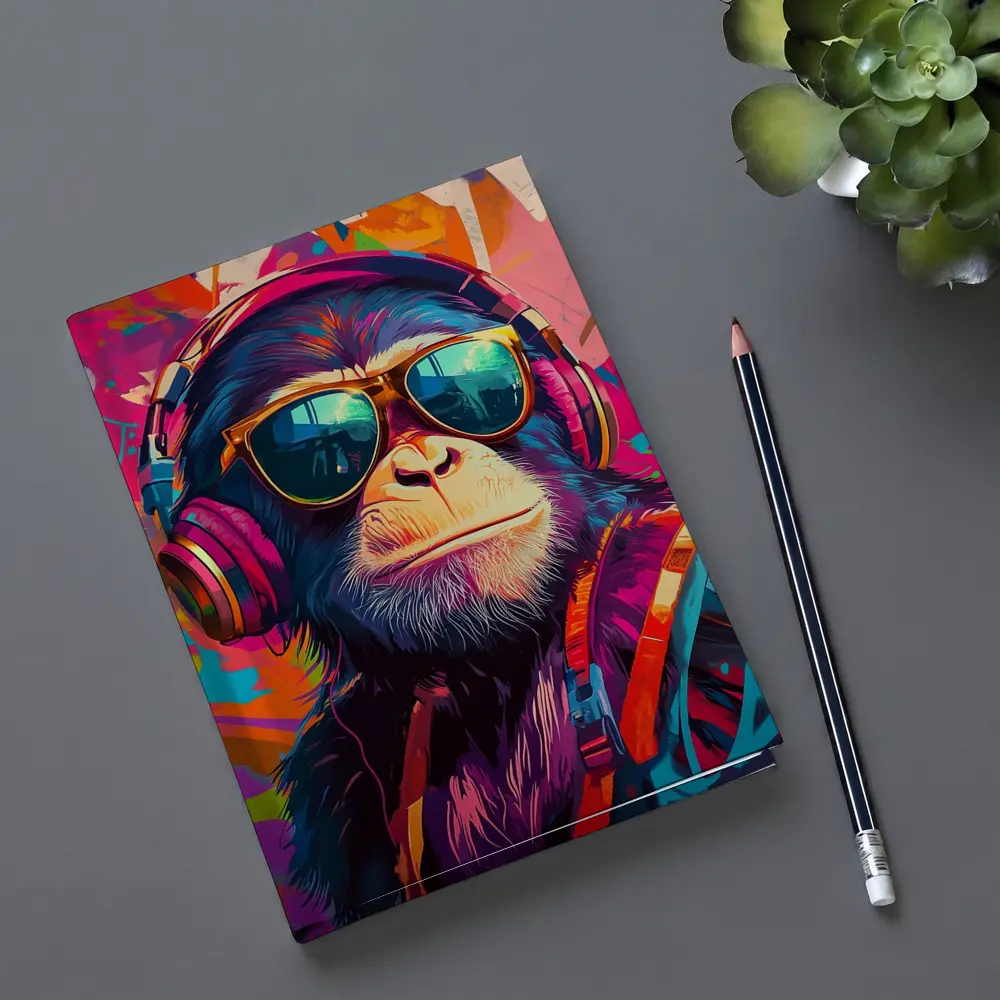 Cool Chimpanzee Sunglasses Headphones Graffiti Art – Notebooks