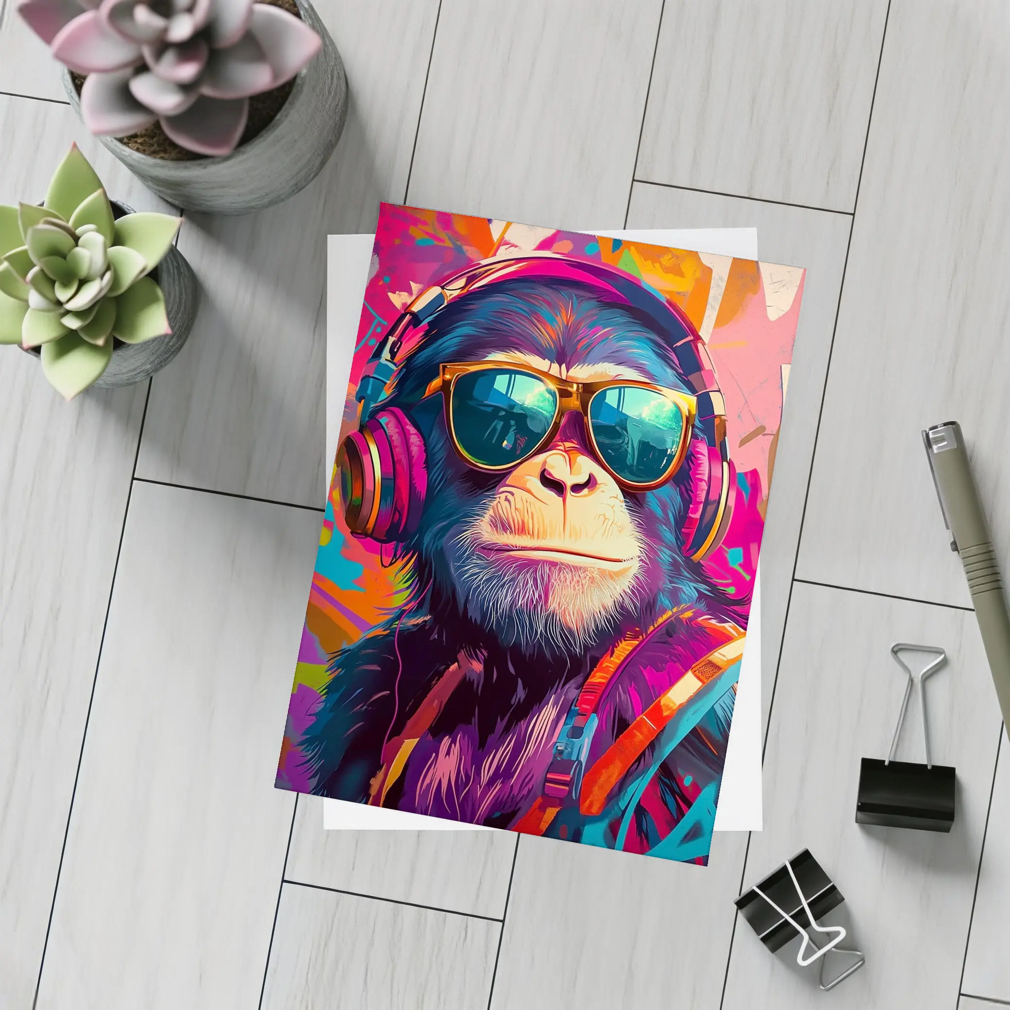 Cool Chimpanzee Sunglasses Headphones Graffiti Art – Postcards