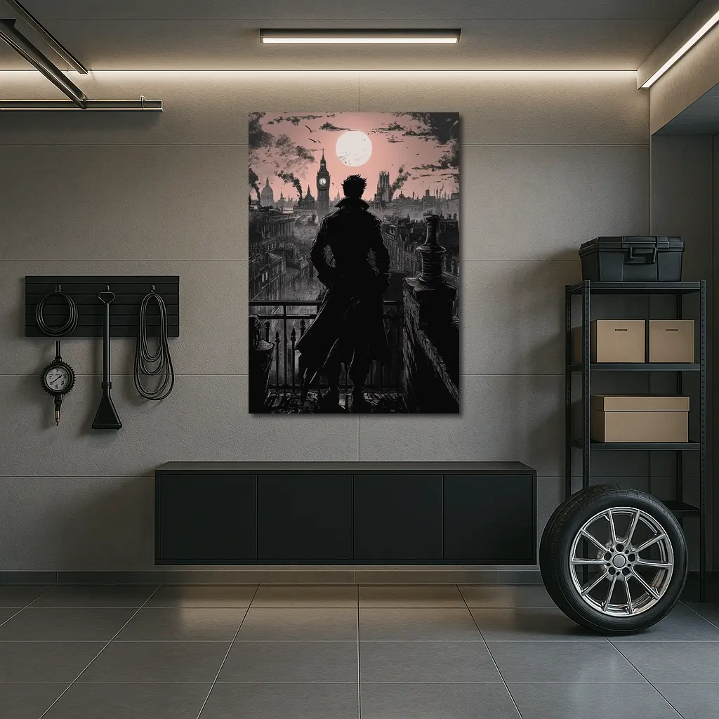 Dark Detective Silhouette Victorian London Skyline – Wall Art