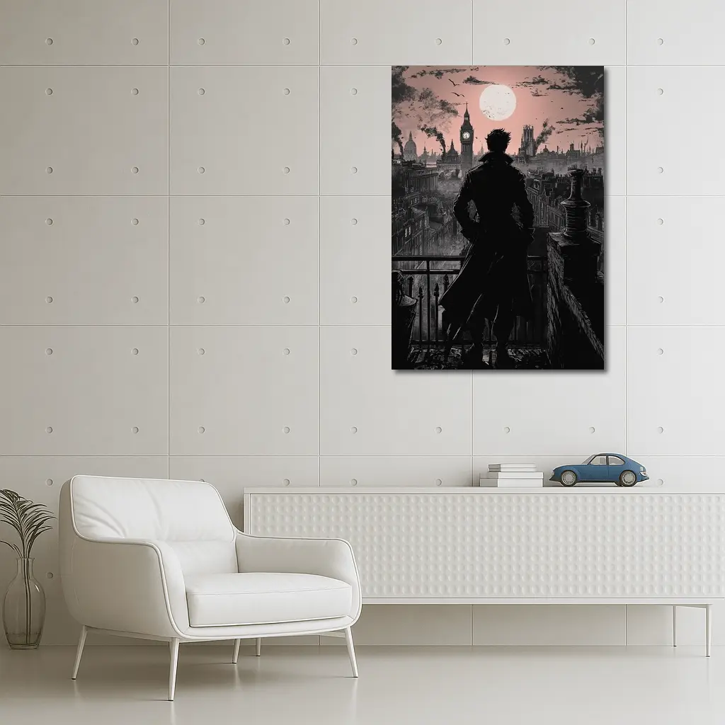 Dark Detective Silhouette Victorian London Skyline – Wall Art