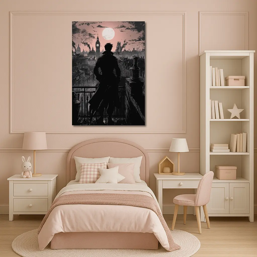 Dark Detective Silhouette Victorian London Skyline – Wall Art