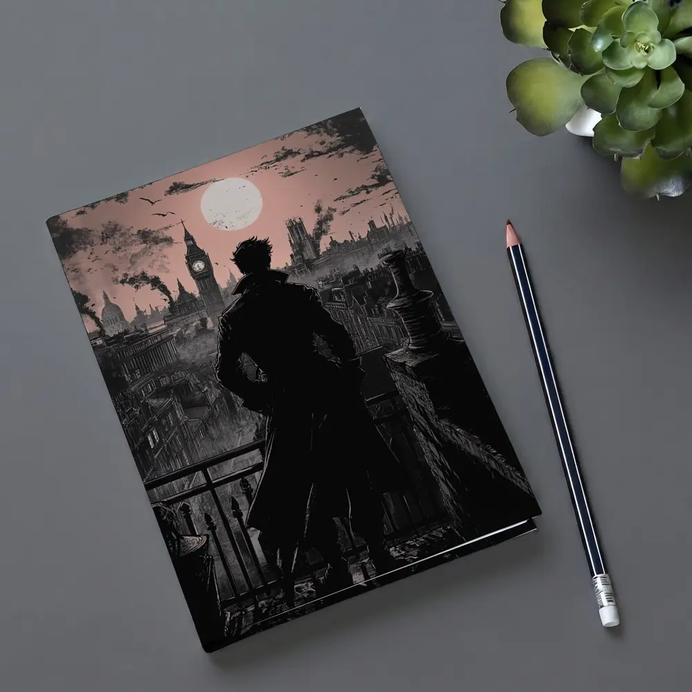 Dark Detective Silhouette Victorian London Skyline – Notebooks