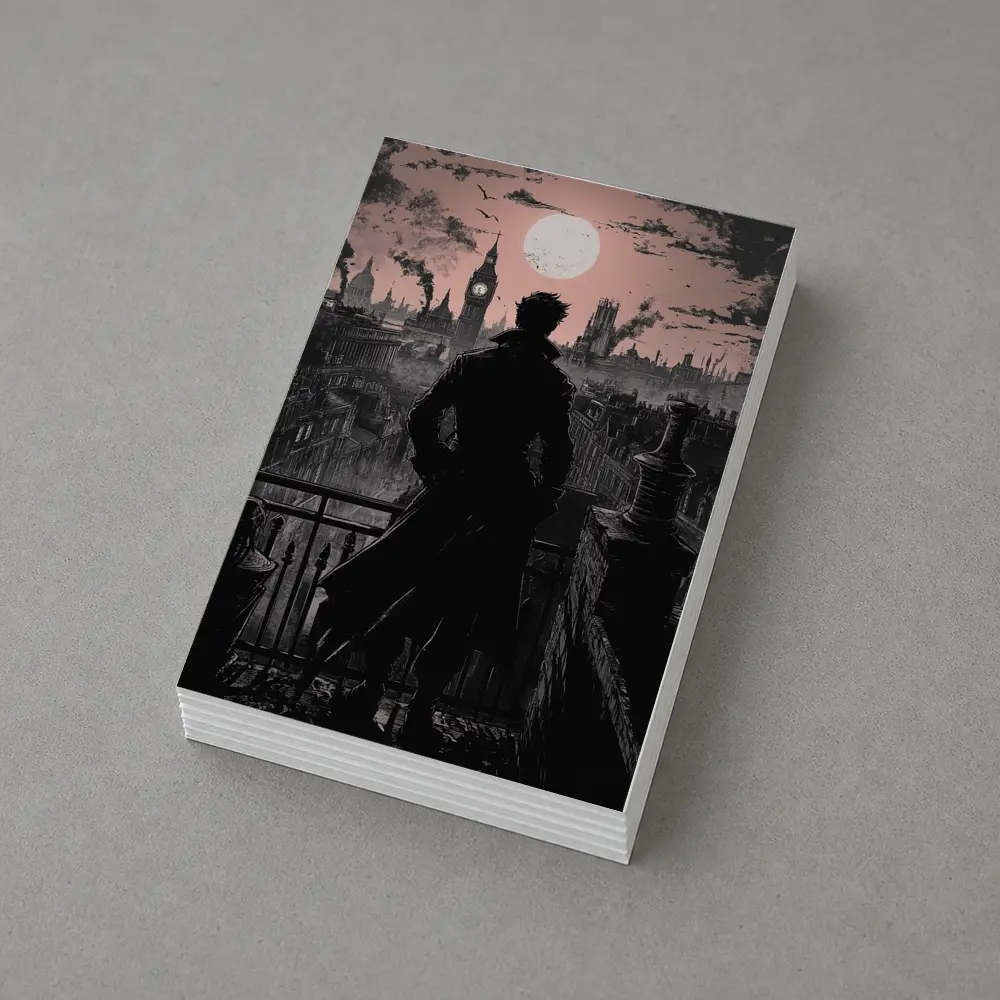 Dark Detective Silhouette Victorian London Skyline – Postcards