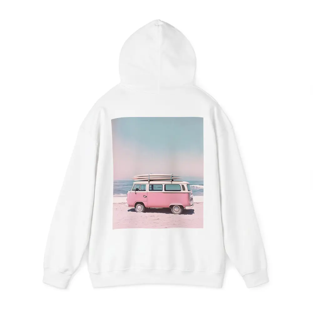 Pink Volkswagen Bus Parked On Beach – Hoodies
