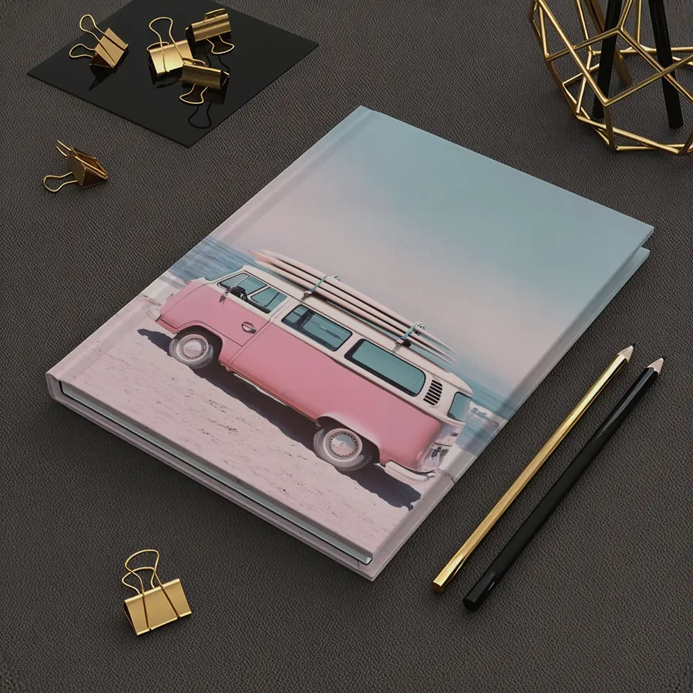 Pink Volkswagen Bus Parked On Beach – Notebooks