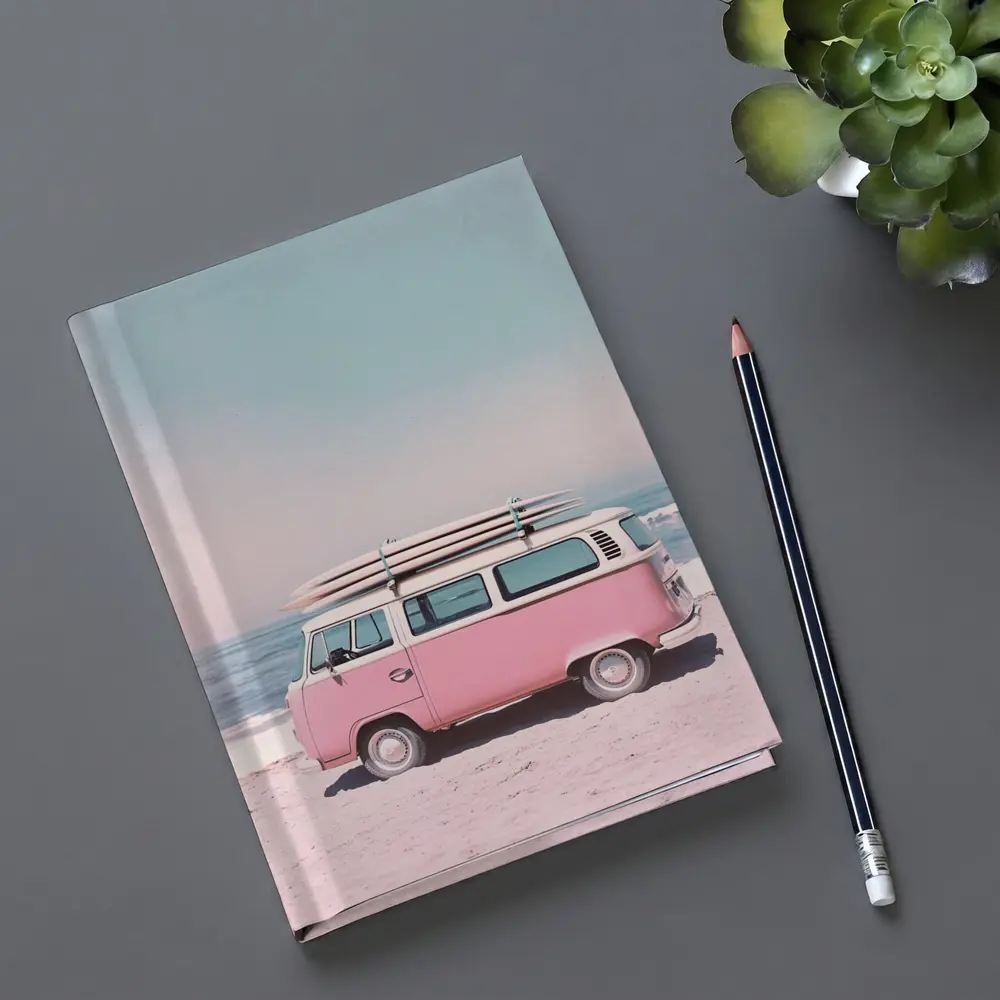 Pink Volkswagen Bus Parked On Beach – Notebooks