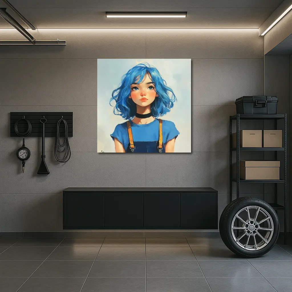 Blue Hair Girl Oil Painting Portrait Art – Wall Art