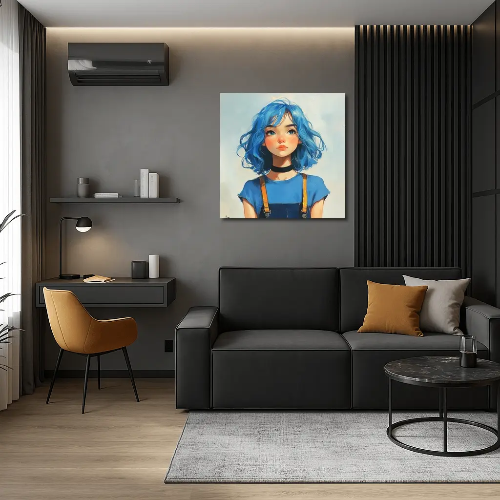 Blue Hair Girl Oil Painting Portrait Art – Wall Art