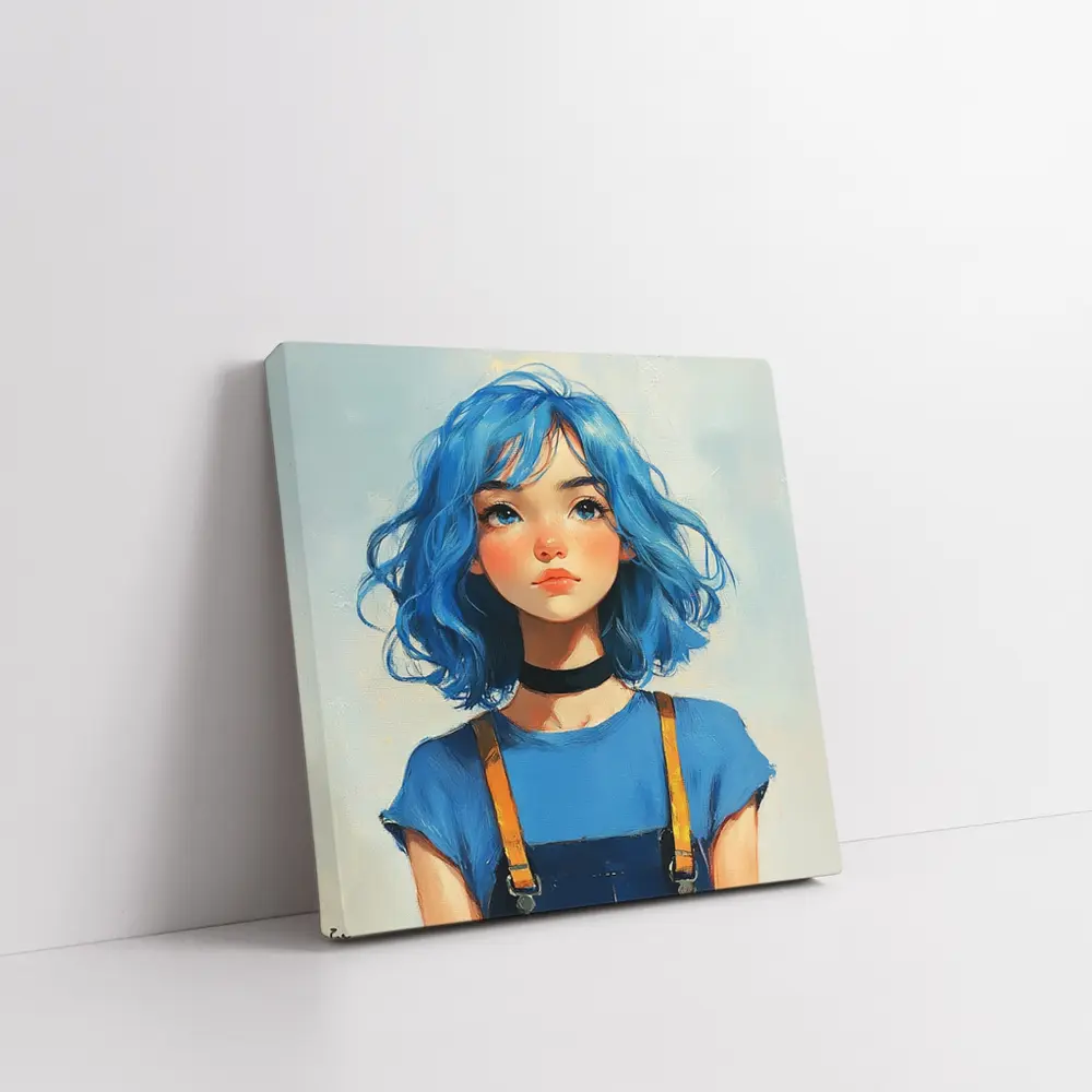 Blue Hair Girl Oil Painting Portrait Art – Wall Art