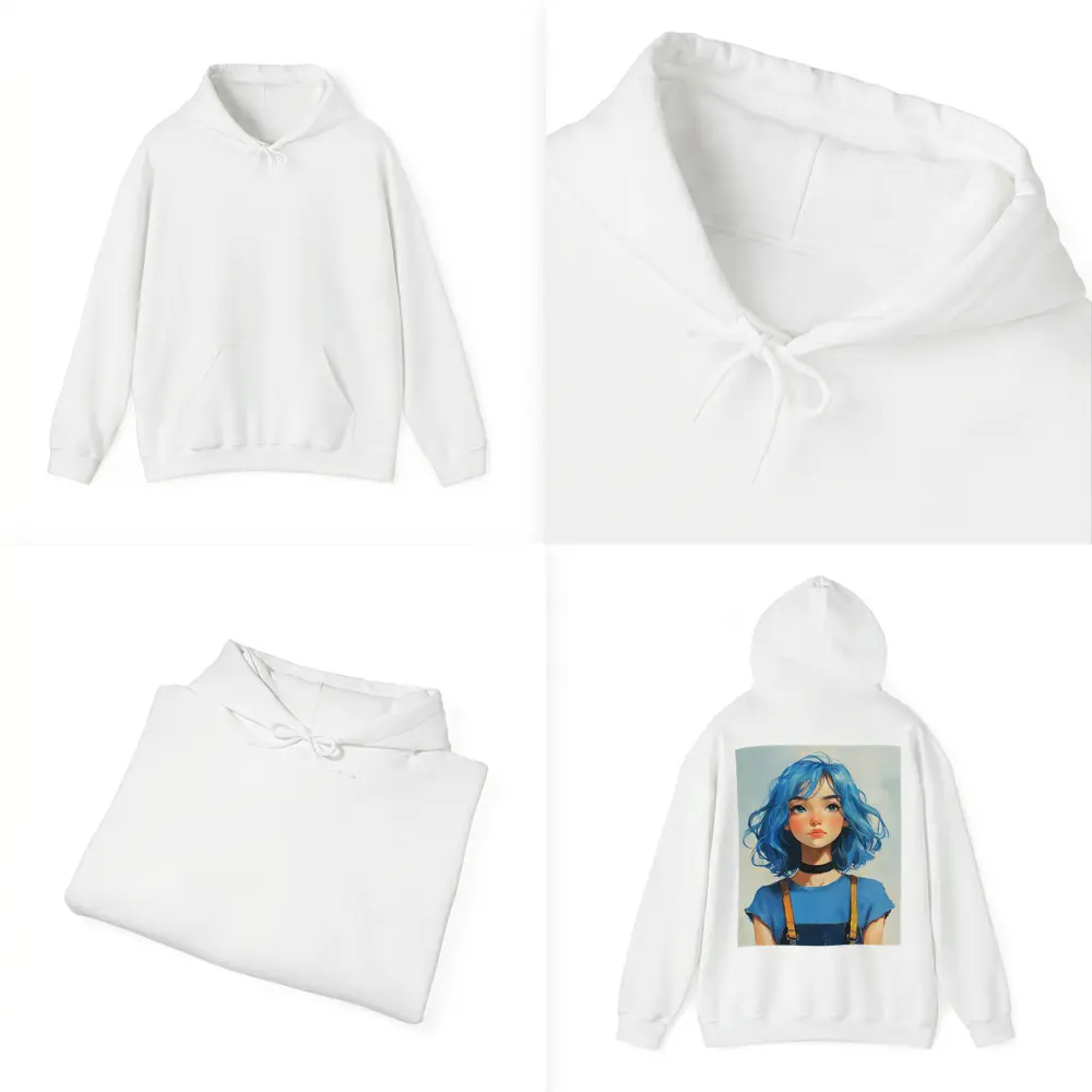 Blue Hair Girl Oil Painting Portrait Art – Hoodies