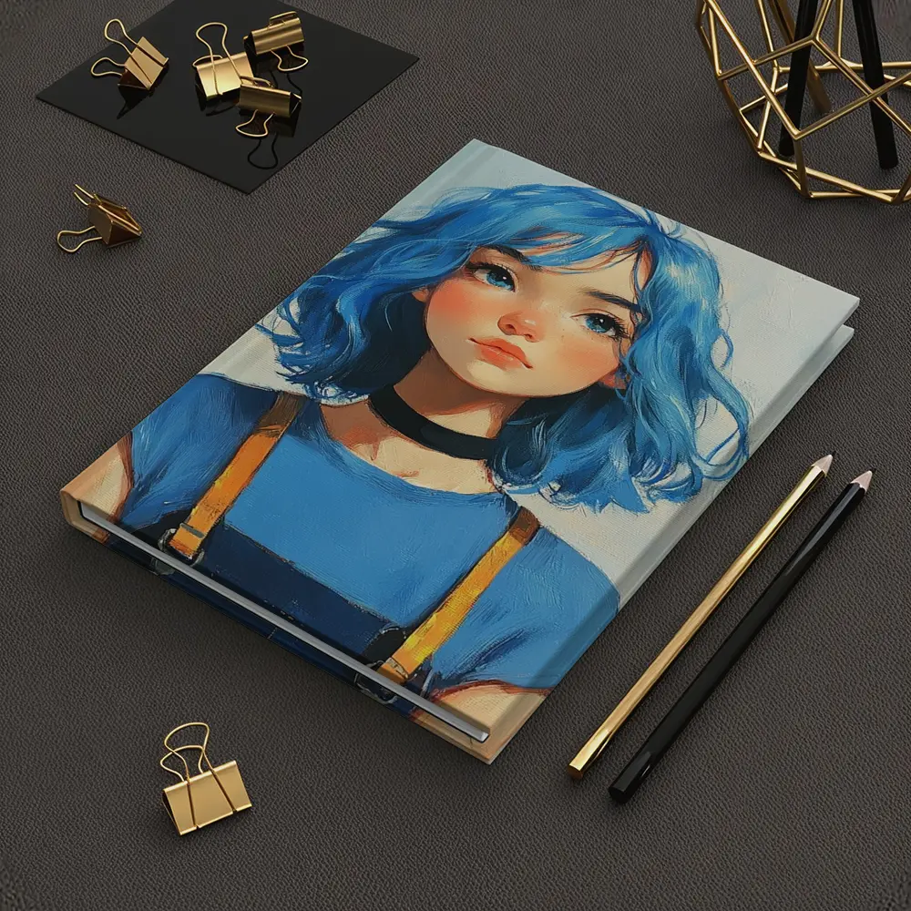 Blue Hair Girl Oil Painting Portrait Art – Notebooks