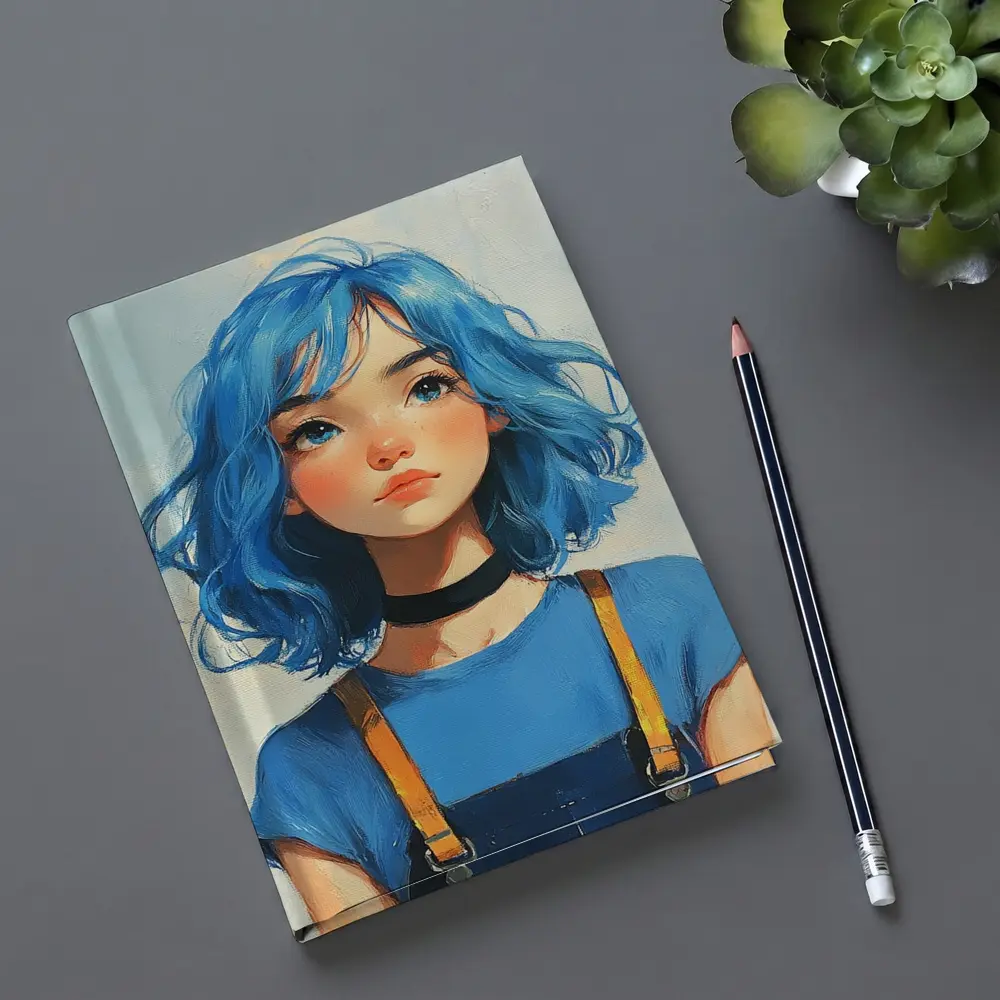 Blue Hair Girl Oil Painting Portrait Art – Notebooks
