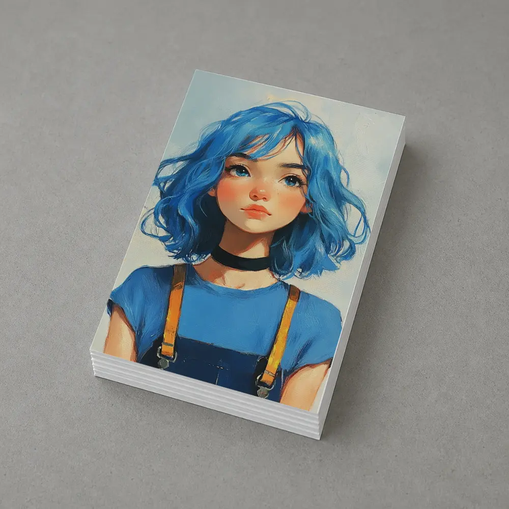 Blue Hair Girl Oil Painting Portrait Art – Postcards