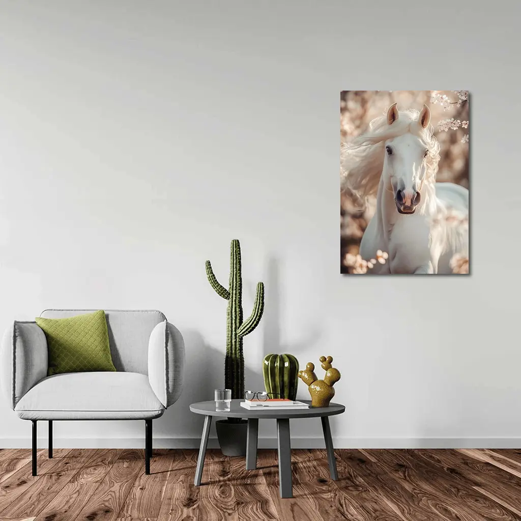 White Arabian Horse Among Cherry Blossoms – Wall Art