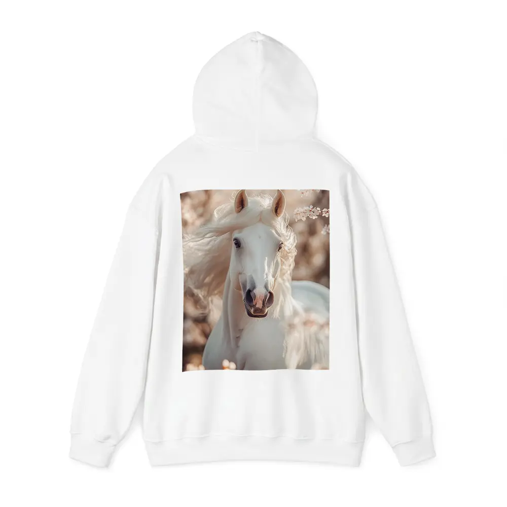 White Arabian Horse Among Cherry Blossoms – Hoodies